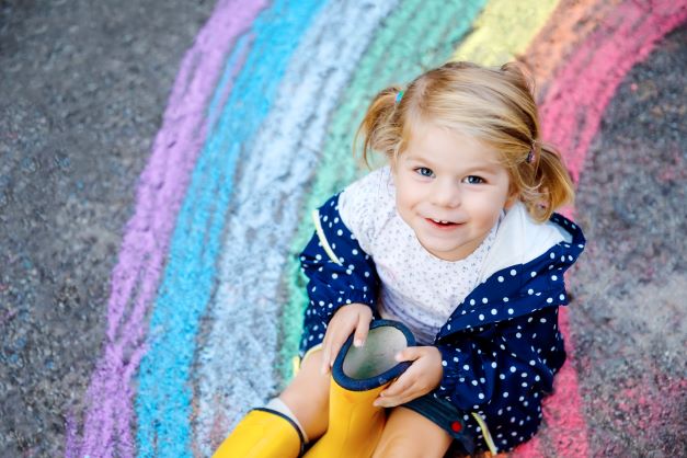 girl toddler chalk rainbowd